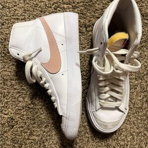 Nike Women's White and Peach High-Top Sneakers